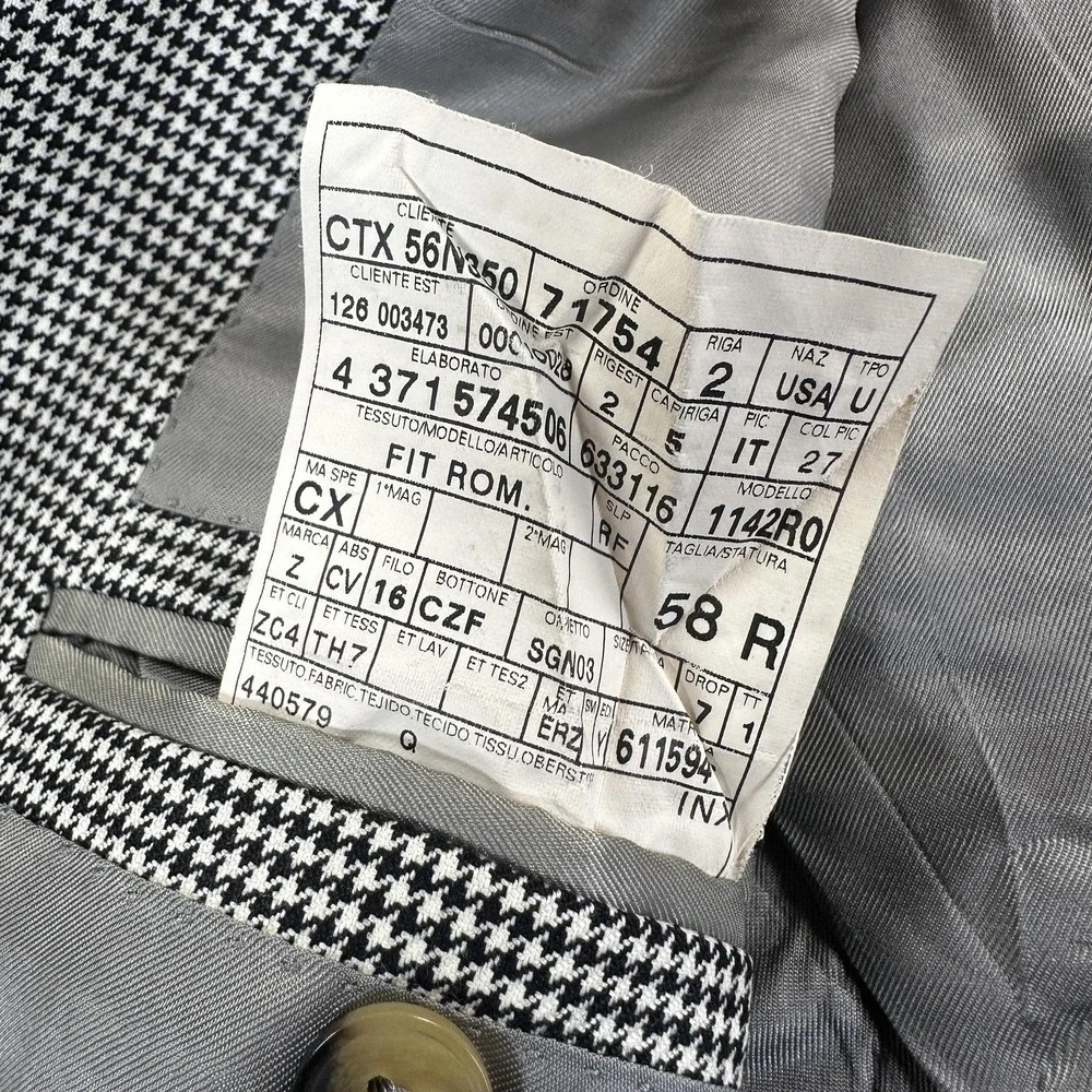 Ermenegildo Zegna Blazer Sport Coat Mens 48 Wool Houndstooth Three Button Italy